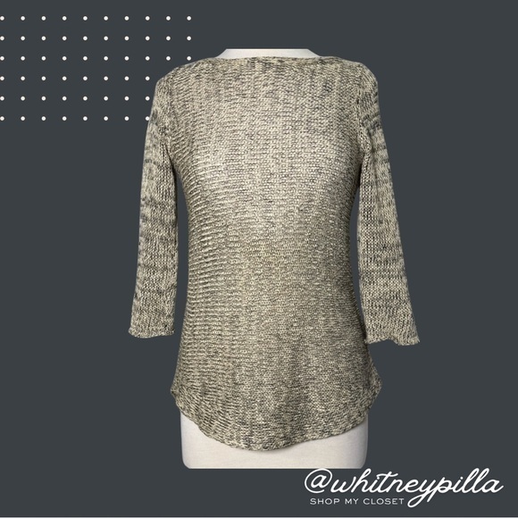 Eileen Fisher Sweaters - Eileen Fisher knit Linen Cotton blend 3/4 Sleeve Beige Top Women’s Size X-Small